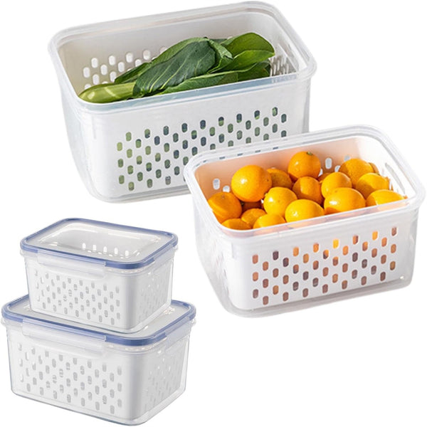 Fridge Storage Container with Removable Colander – BPA Free Fruit and Vegetable Keeper Box