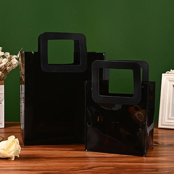10PCS Black PVC Gift Bags with Round and Square Handles Jelly Handbag Set AU