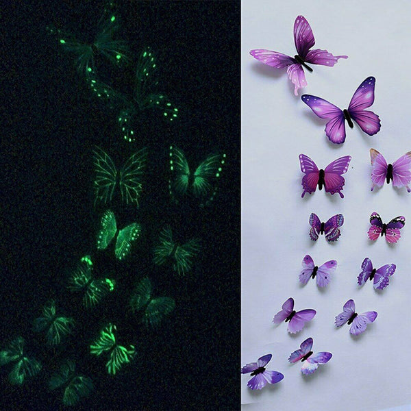 24PCS Luminous Butterfly Design Decal Art Wall Stickers Room Home Decoration AU