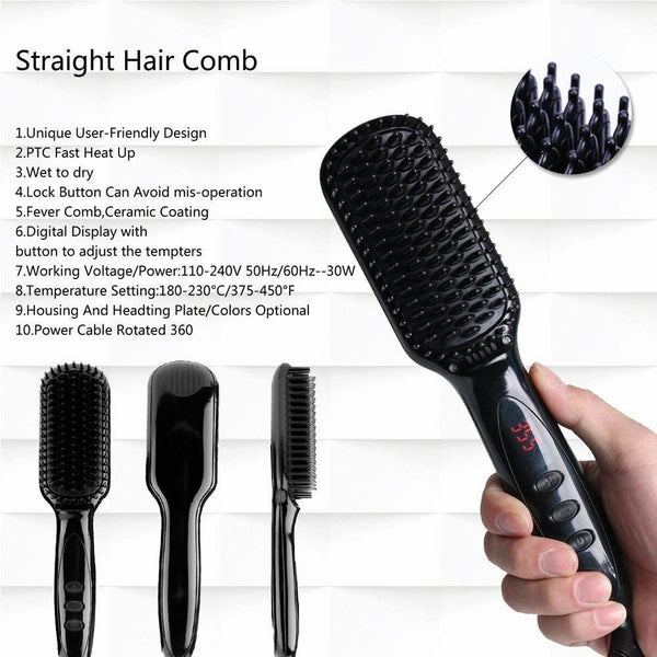 Hair Straightener Brush Ionic Ceramic Fast Comb Heating Function and LED AU