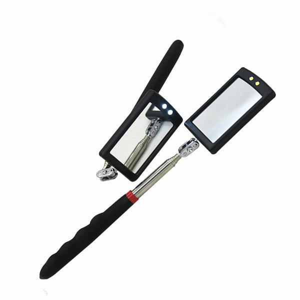LED Inspection Mirror illuminate Extendable Telescoping Swivel Light Lighted