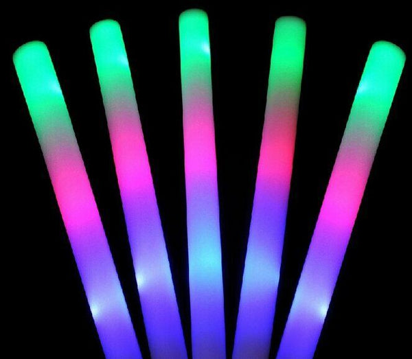 LED Foam Sticks RGB Thunder Wand Glow Sticks Flashing Light Rave Party