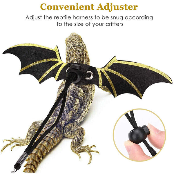 Lizard Harness Leash Bearded Dragon+Cool Leather Wings Reptile Adjustable AU