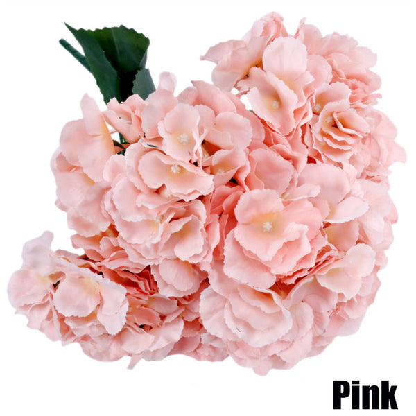 2PCS 6 Heads Hydrangea Flower Artificial Silk Flowers Stem Bouquet Wedding Party