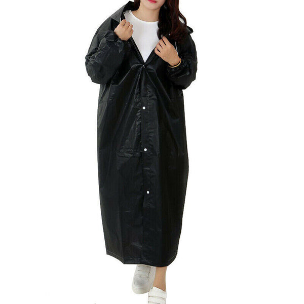 Waterproof EVA Raincoat Long Hooded Rain Jacket Unisex Outdoor Rainwear Black