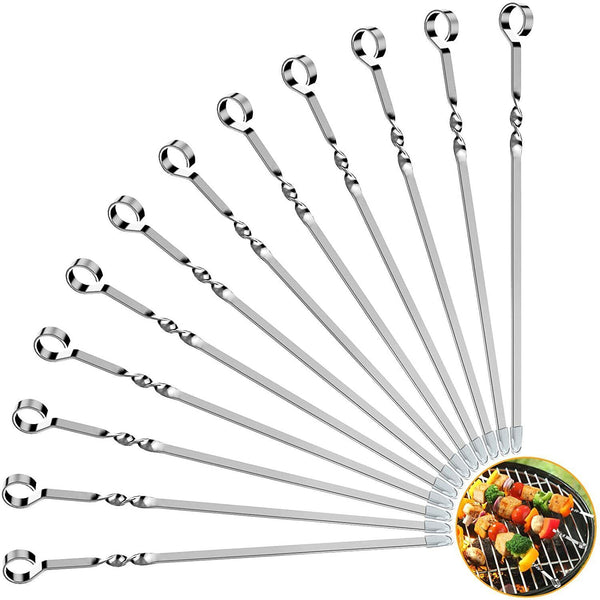 100 Metal BBQ Flat Skewers Stainless Steel Barbecue Grill Kebab Stick NeedleTool