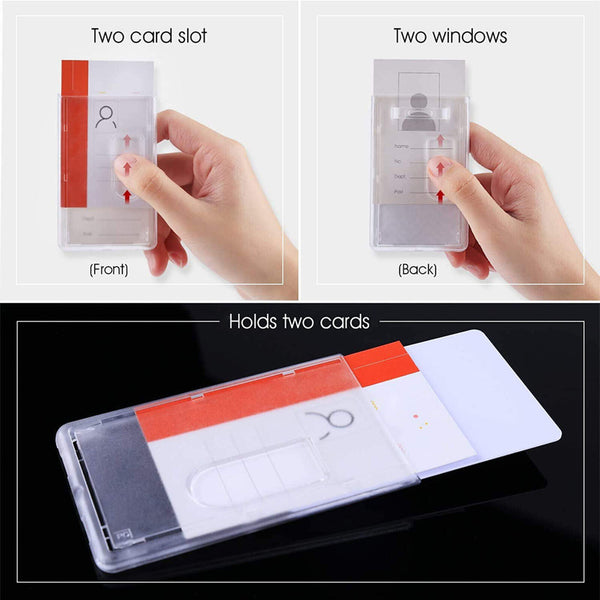 Hard Plastic Badge ID Card Holder Lanyard Business Work Pouch Double Side