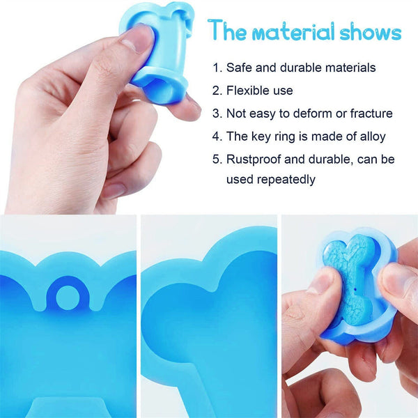 5x Dog Bone Cat Tag Pet Pendant Silicone Resin Molds +10pcs Keychain DIY Tool AU