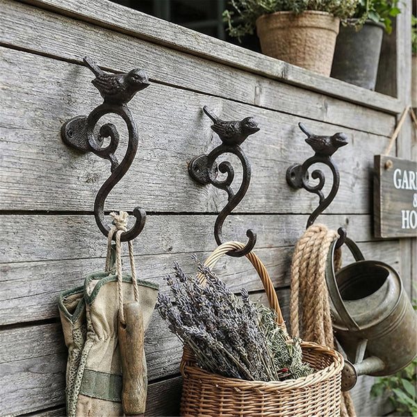 2PCS Vintage Cast Iron Wall Hooks Bird Design Coat Hat Towel Hanging Hooks