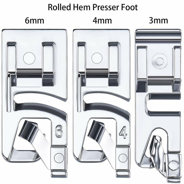 3 Size 3mm 4mm 6mm Hemming Feet Rolled Hem Presser Foot Narrow Rolled Hem Foot