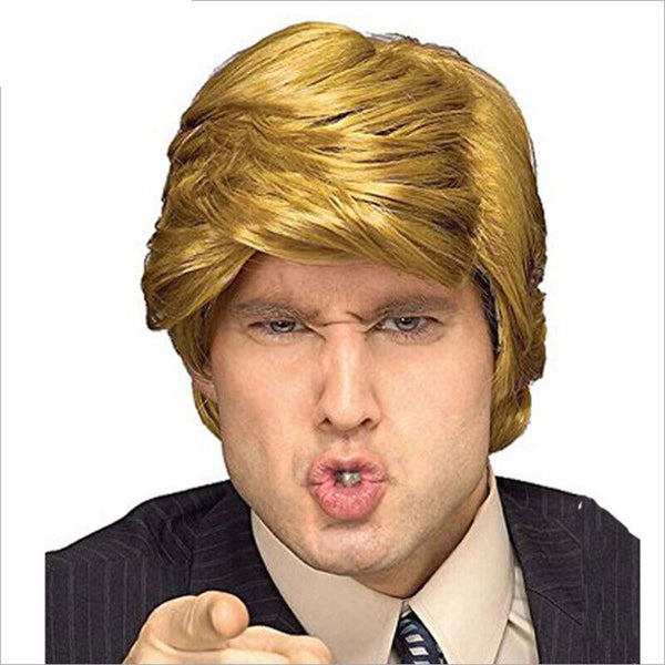 USA President Fancy Dress Costume Wig Red Tie Blonde Donald Trump Cosplay Adults