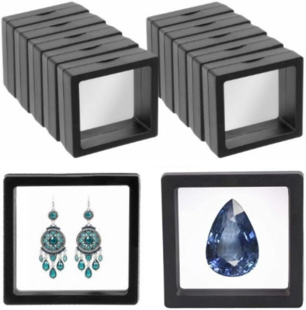 6pcs 3D Floating Coin Display Frame Holder Box Case W/ Black Stand Set 9x9cm AUS