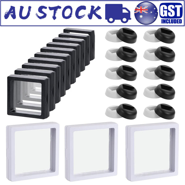 6pcs 3D Floating Coin Display Frame Holder Box Case W/ Black Stand Set 9x9cm AUS