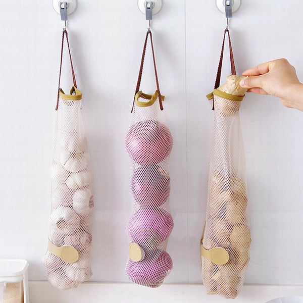 5pcs Vegetable Food Storage Bag Onion Garlic Hanging Bags Breathable Mesh Bag