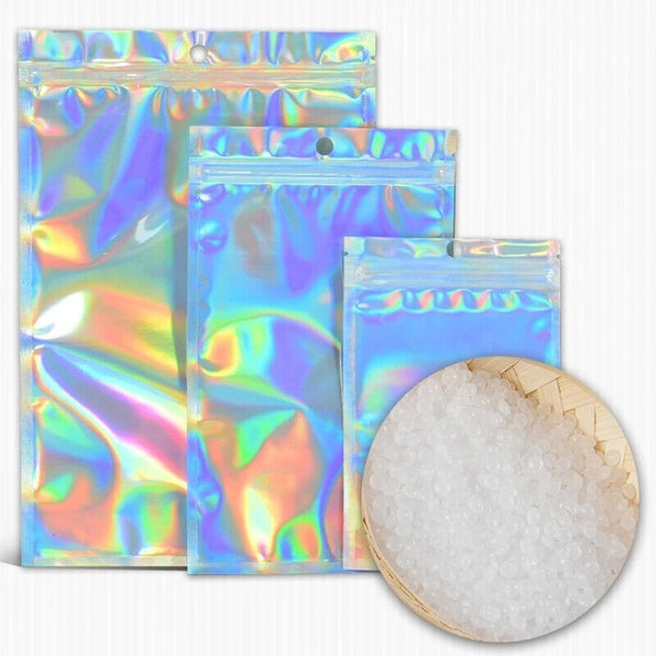 100PCS Rainbow Colour Holographic Storage Pouches Zipper Seal Foil Packaging Bag