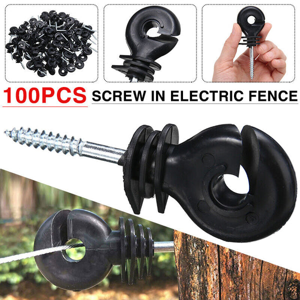 200PCS Electric Fence Insulator Screw-in Ring Fence Post Poly Wire Tape Rope Set