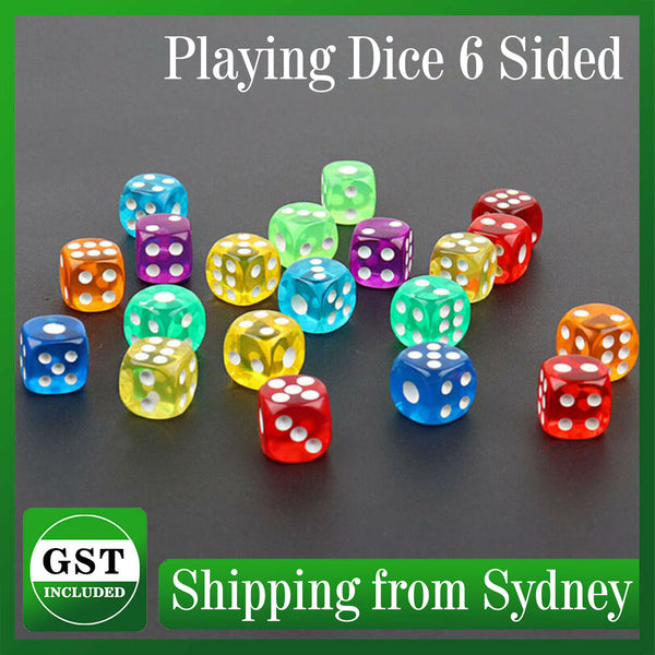 12 Playing Dice 6 Sided Gaming Fun Toy Bulk Board Game Transparent Mixcolor Hobb