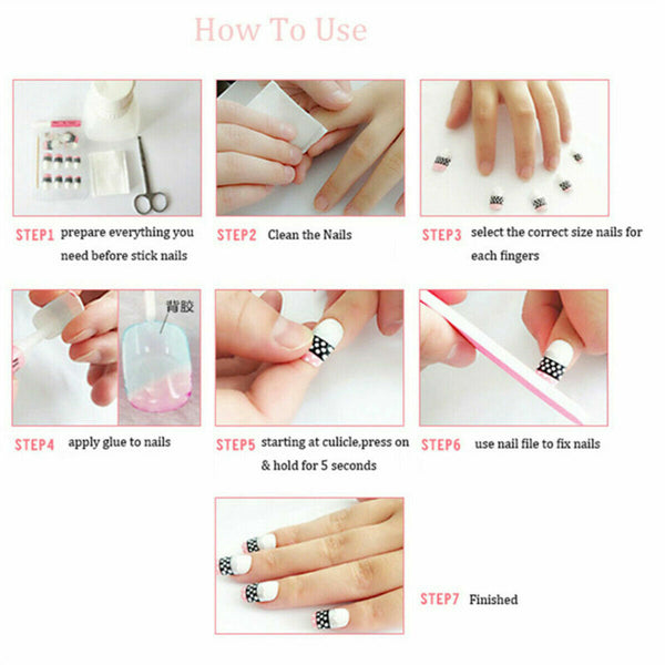 24pcs Fake Nails Reusable Stick On Nails Press on Full Cover False Nail Tips