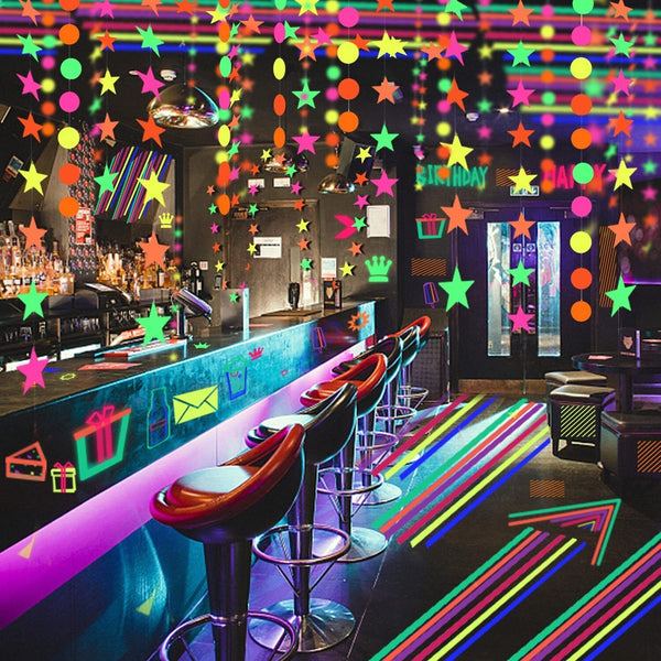 80s Neon Garlands Circle Glow in The Ultraviolet Light Supplies Party Decoration
