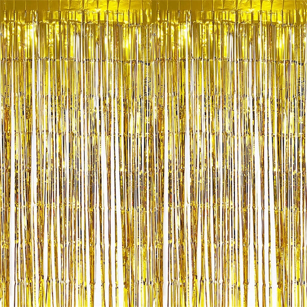 3M Metallic Tinsel Curtain Foil Backdrop Pom Poms Streamers Hen Party Deco Gold