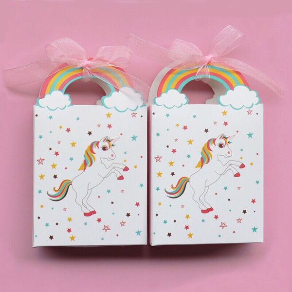 10/50 Paper Unicorn Bag Treat Gift Loot Bag Candy Box Kids Birthday Party Favour