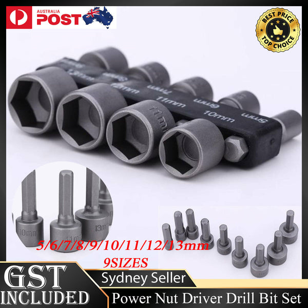 9PCS Power Nut Driver Drill Bit Set Metric Socket Wrench Screw 1/4