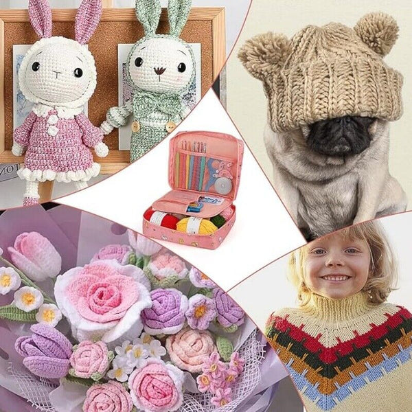 59PCS Beginner Crochet Hooks Kit 5 Roll Yarn Knitting Needles Sewing Set 2Color