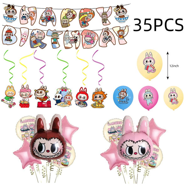 Tableware Banner Foil Helium Balloon Party Decoration Labubu Birthday Supplies