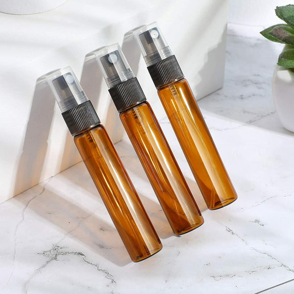 10PCS 10ML Amber Glass Essential Oil Spray Roller Bottle Mist Sprayer Containers