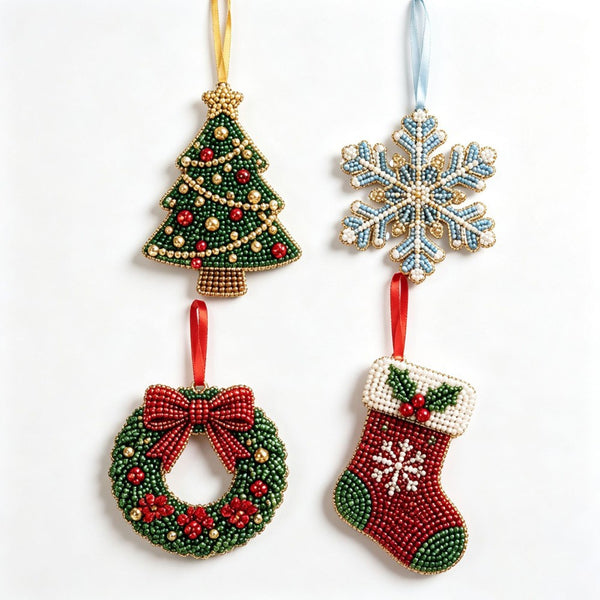 4PCS DIY Beaded Christmas Kit 3D Crystal Bead Holiday Craft Set for Adults
