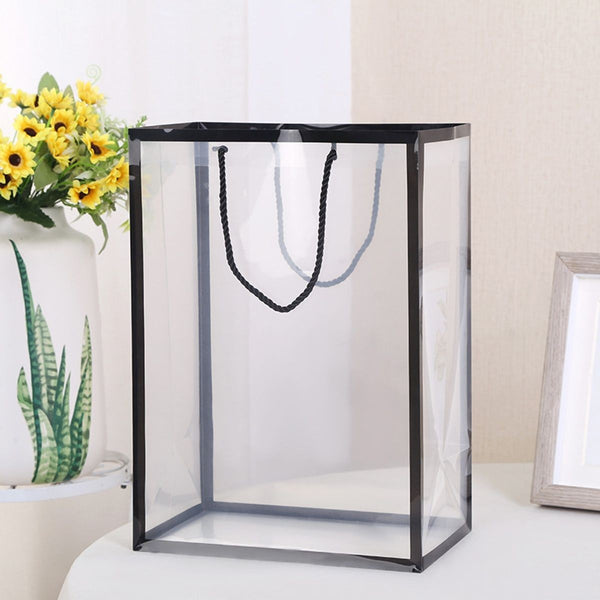 10PCS Clear Acrylic Gift Bags Floral Tote Bags Rope Handle Gift Packaging White Pink Black