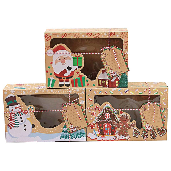 3-24PCS Baking Gift Box Kraft Christmas Cookie Candy Boxes Bakery Gift Boxes