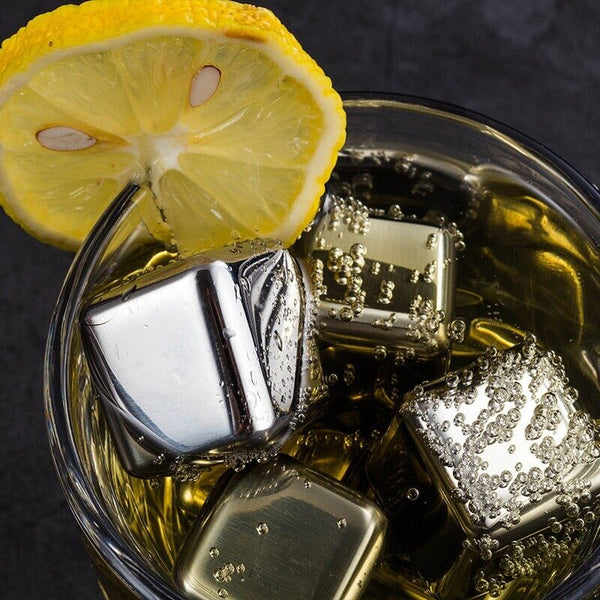 Stainless Steel Whiskey Stones x 8 Ice Cubes With Tong Reusable Cooling Ice Cube