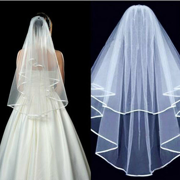 One/Two-tier 90/150/300cm Long Lace White Elbow Length Edge Wedding Bridal Veil