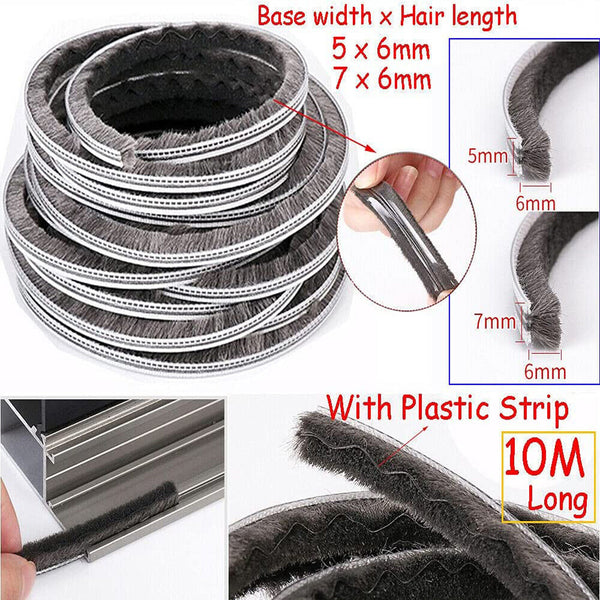 10M Hairy Seal Brush Pile Door Window Sliding Weather Strip Draught Excluder AUS