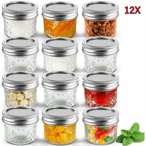 12 PCS Glass Jars with Lid Small Food Candy Storage Mason Jam Bottle Containe
