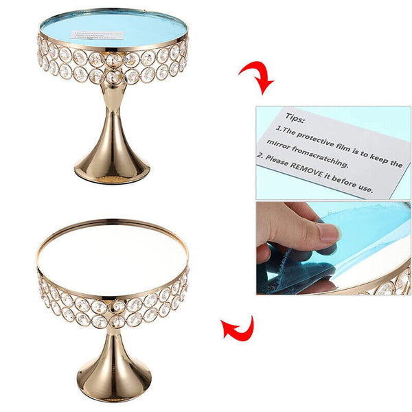 3PCS Gold Mirror Cake Stand Cupcake Holder Crystal Dessert Display Wedding Party