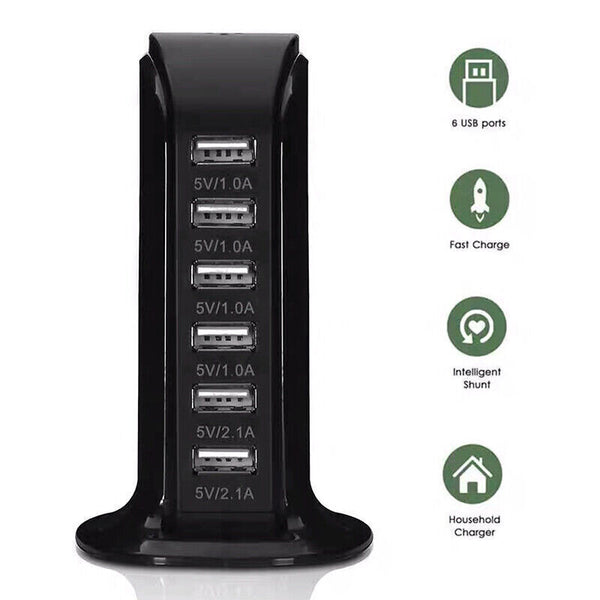 6Ports Charging Station USB Desktop Charger Rapid Tower Power Adapter Wall HUB