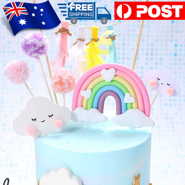 5PCS Rainbow Smile Cloud Star Theme Cake Topper Kids Party Cake Decoration DIY