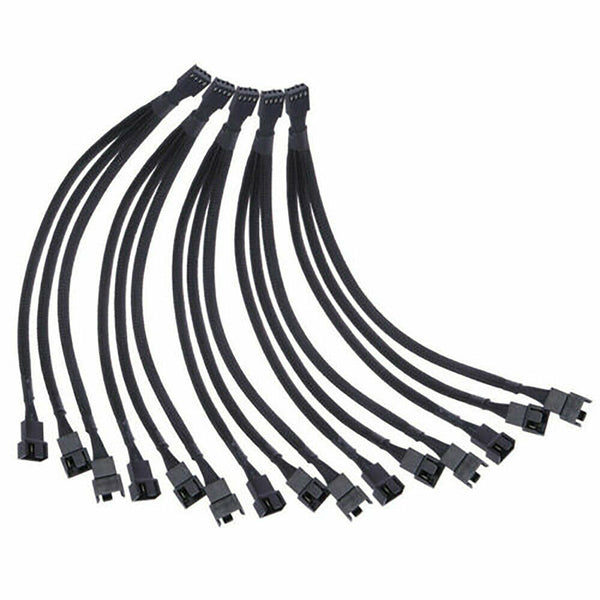 2-10X 1 to 3 Ways 4 pin PWM Fan Cable Splitter Sleeved Extension Extender Cable