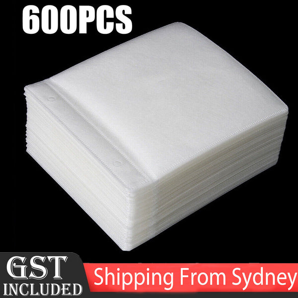 600PCS Premium White CD DVD Double Sided Plastic Sleeves Holds 2 Discs Sleeves