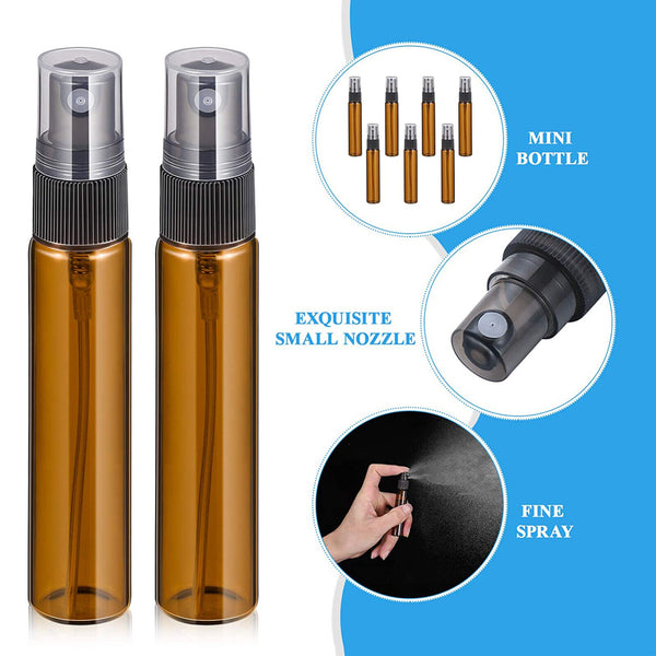 10PCS 10ML Amber Glass Essential Oil Spray Roller Bottle Mist Sprayer Containers