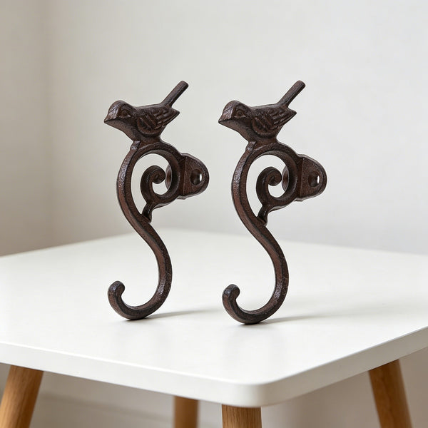 2PCS Vintage Cast Iron Wall Hooks Bird Design Coat Hat Towel Hanging Hooks