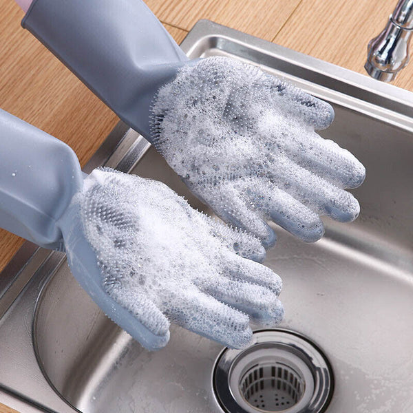Magic Silicone Rubber Dish Washing Gloves Kitchen Scrubber Cleaning Sponge Tool