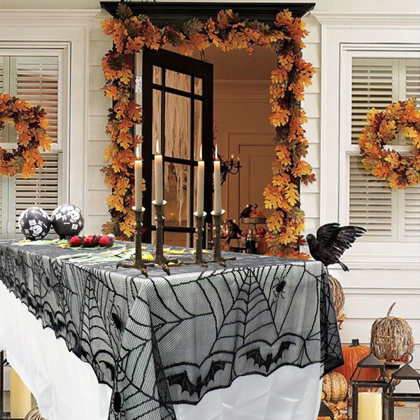 Halloween Lace Spider Curtain Table Cloth Cobweb Window Door Covers Party Decors