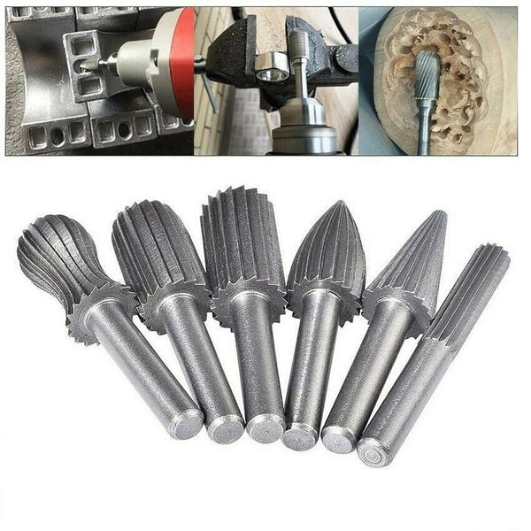 6/12pcs Tungsten Steel Carbide Burrs For Rotary Drill Bit Die Grinder 6mm Shank