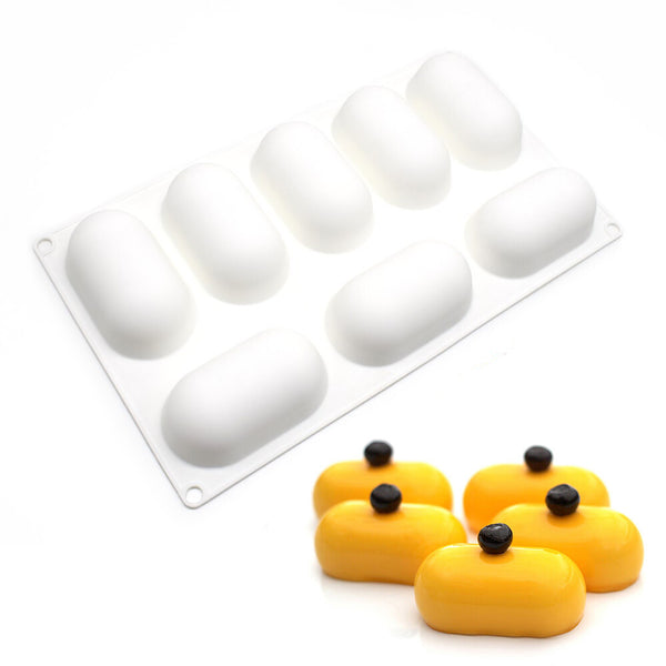 8 Hole Silicone Mousse Cake Mold Oval Chocolate Jelly Baking Tray