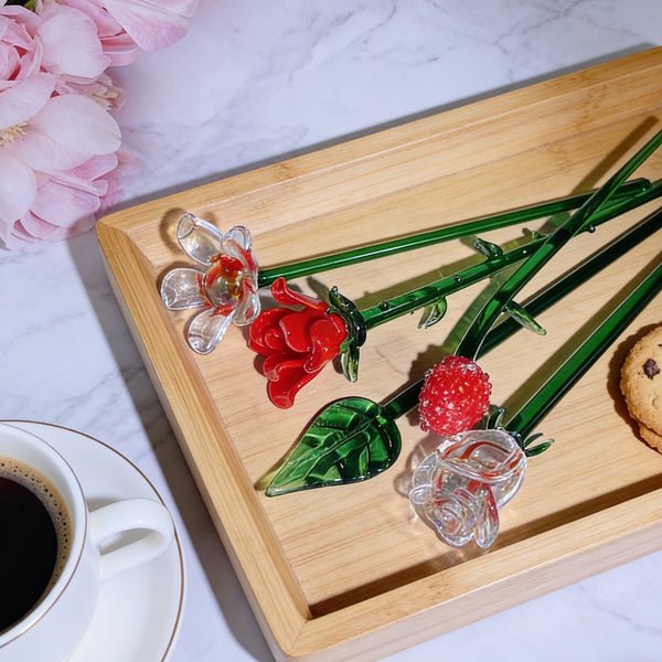 5PCS Glass Flower Figurines Decorative Rose Lotus Bouquet Ornaments Home Décor