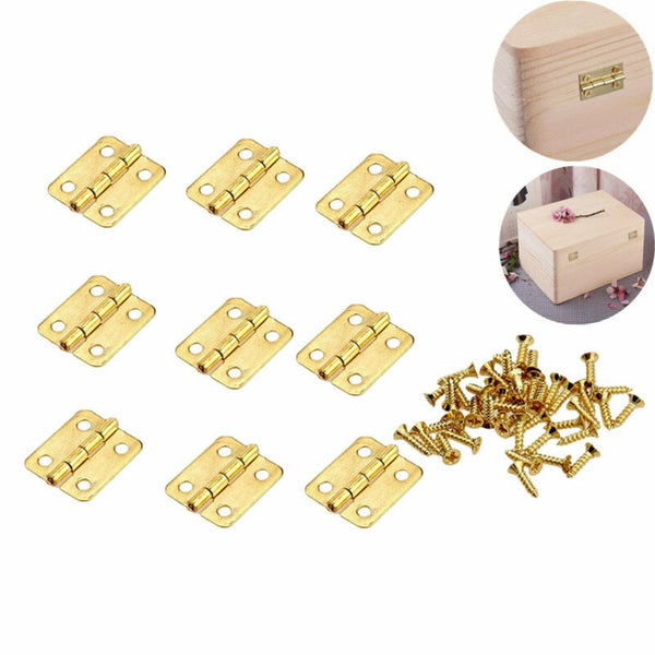 50/100pcs Small Mini Decorative Jewelry Cigar Box Hinges Brushed Brass+Nails AU