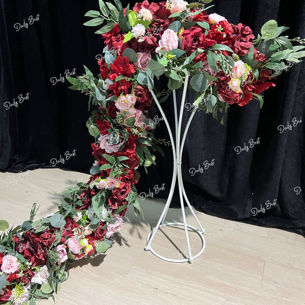 1.8M Wine Red Artificial Flower Arrangement Green Leaves Backdrop Flower Wedding